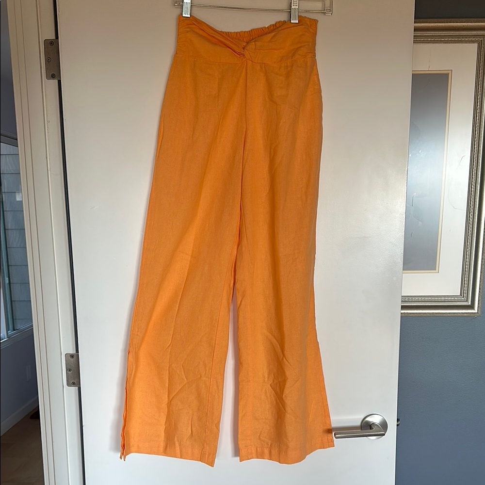 Anthropologie Orange Wide Leg Pants High-Waisted
